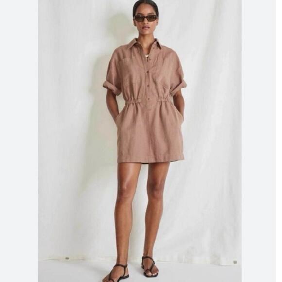 Apiece Apart Palmera Button Down Pocket Linen Cotton Mini Dress Beige EUC XS - Picture 4 of 8